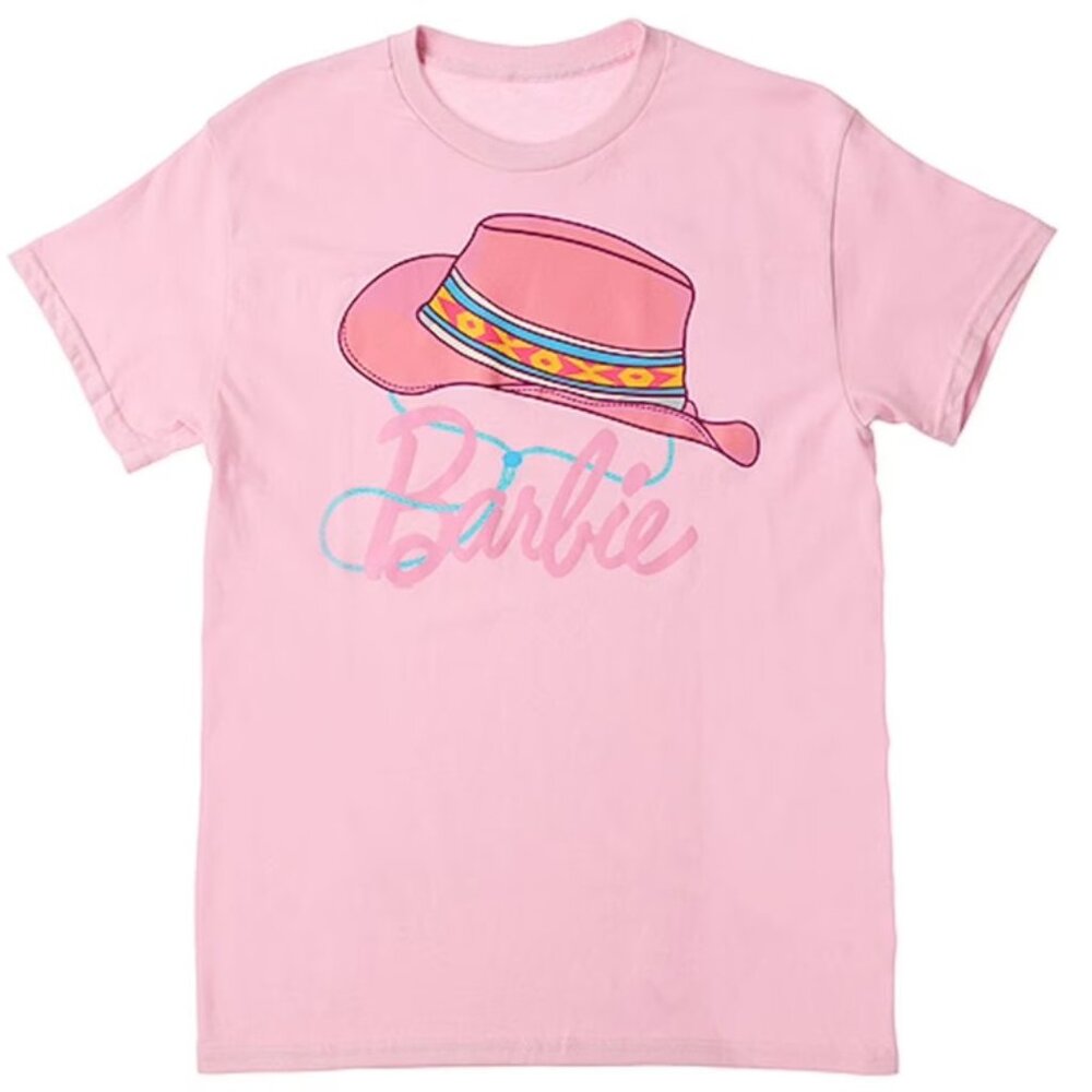 3/$77❤️Fruit Of The Loom BARBIE Cowboy Hat pink t-shirt 100% cotton graphic tee
